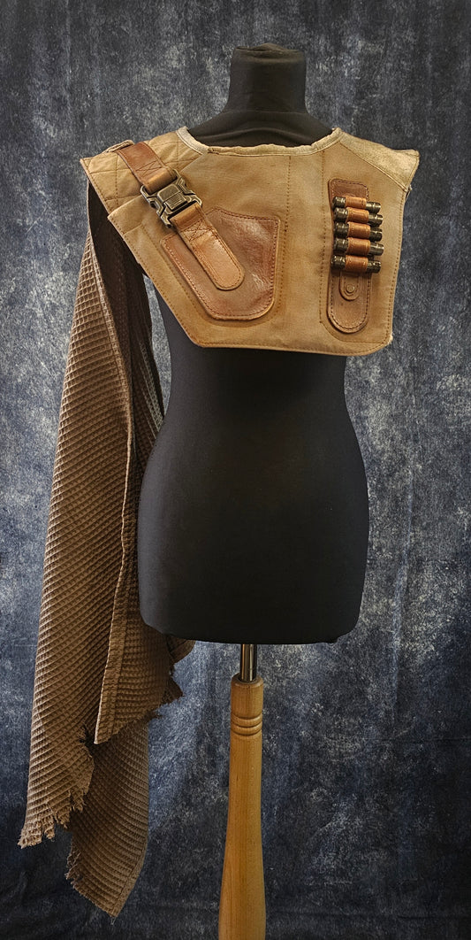Sci-Fi Asymmetric cowl, with detachable shoulder cape.
