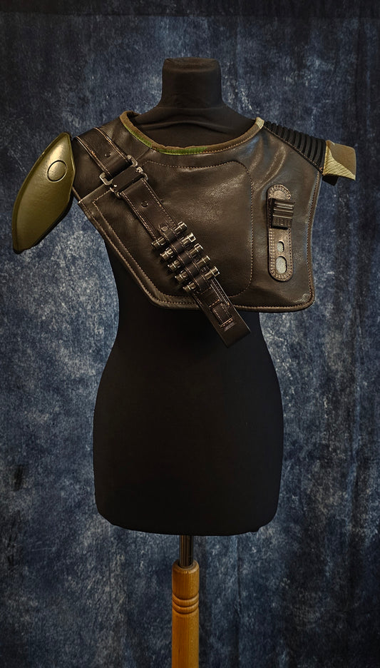 Sci-Fi Asymmetric cowl, with custom shoulder pauldron.